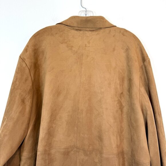 H&M Trench Long Coat Jacket Tan Brown Faux Suede Oversized XL - Picture 4 of 8